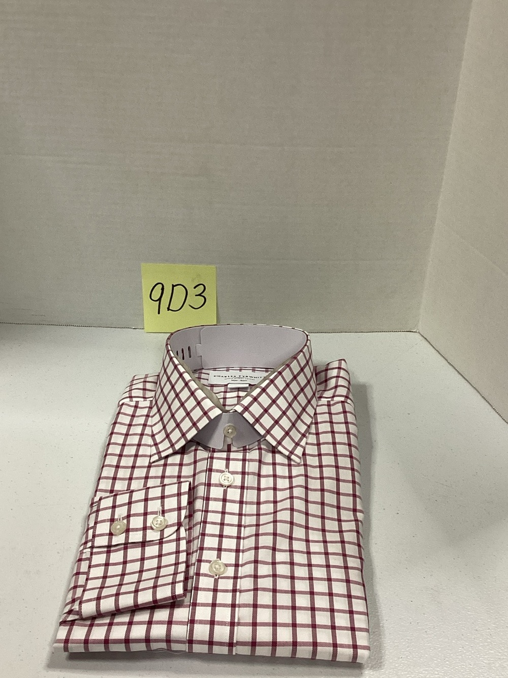 Charles Tyrwhitt White Dress Shirt with Red Windowpane Check